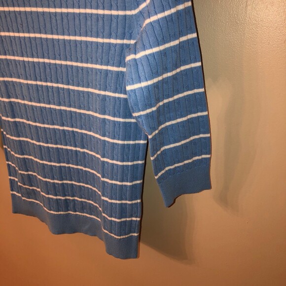 LAUREN RALPH LAUREN SMALL LIGHT BLUE WHITE STRIPE BOAT NECK COTTON SWEATER - Picture 5 of 6